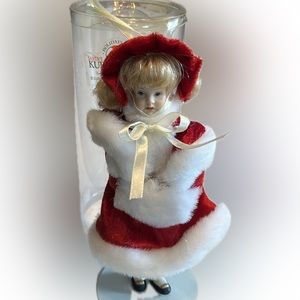 Vintage Kurt Adler porcelain holiday caroller in red velvet w/white fur trim-NWT